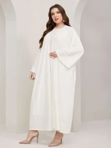 Al Najma Plus Batwing Sleeve Open Front Abaya - White - View 5