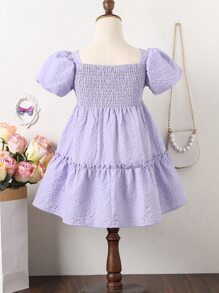 小女童泡泡袖褶邊荷葉邊洋裝