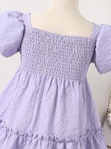 小女童泡泡袖褶邊荷葉邊洋裝