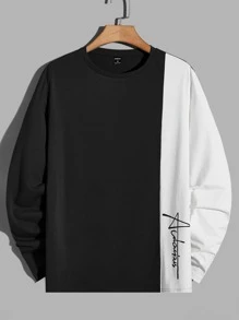 GENTILAND Men Cotton Letter Graphic Two Tone Tee - Black and White - View 1