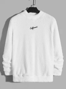 Manfinity Men Letter Embroidery Flannelette Sweatshirt - White - View 1