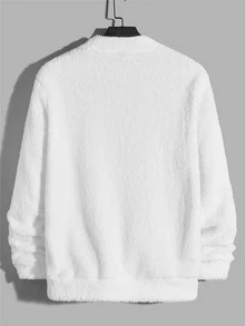 Manfinity Men Letter Embroidery Flannelette Sweatshirt - White - View 2