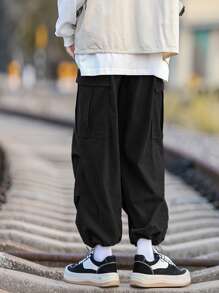 Manfinity EMRG Lỏng lẻo Nam Vải to sợi Quần Cargo Với Flap túi Và Bên Túi - màu đen - Xem 2