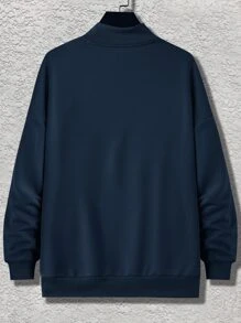 Manfinity Hypemode Men Cartoon Graphic Mock Neck Drop Shoulder Sweatshirt - Navy Blue - View 2