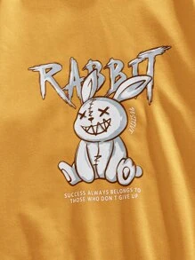 SHEIN Tween Boy Rabbit And Slogan Graphic Sweatshirt - Yellow - View 3