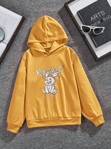 SHEIN Tween Boy Rabbit And Slogan Graphic Sweatshirt - Yellow - View 5