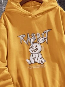 SHEIN Tween Boy Rabbit And Slogan Graphic Sweatshirt - Yellow - View 6