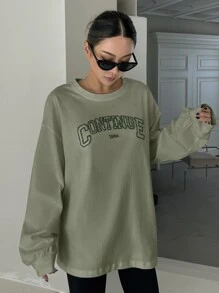 DAZY 字母圖形下垂肩t恤 - 軍綠色 - 查看 1