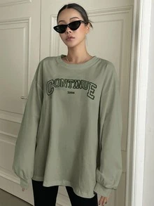 DAZY 字母圖形下垂肩t恤 - 軍綠色 - 查看 5