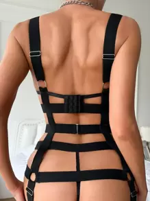 SpicyHot Ring Linked Underwire Lingerie Set With Leg Ring - Black - View 2