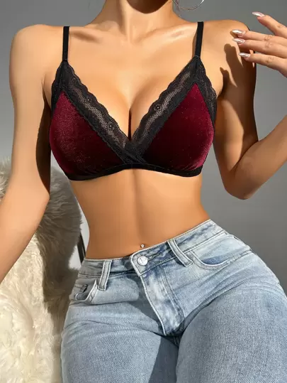 Contrast Lace Wireless Bra