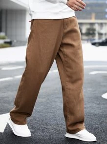 Manfinity Hypemode 男士寬鬆直腳牛仔褲,斜口袋款式 - 棕色 - 查看 6