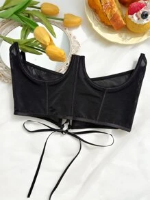 Black Mesh Strapless Cut Out Two Piece Sexy Lingerie Set For Women - Black - View 4