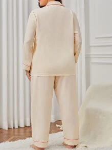 Plus Contrast Piping Patched Pocket PJ Set - Beige - View 2