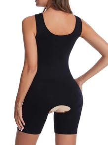 素色連體緊身衣 - 黑色 - 查看 2