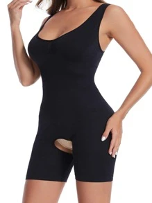 素色連體緊身衣 - 黑色 - 查看 5