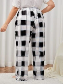 Plus Plaid Print Sleep Trousers - Multicolor - View 2