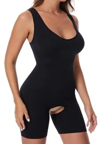 素色連體緊身衣 - 黑色 - 查看 6