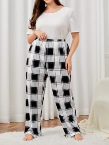 Plus Plaid Print Sleep Trousers - Multicolor - View 5