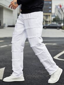 Manfinity Men Slant Pocket Frayed Trim Straight Leg Jeans - White - View 6