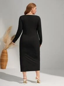 SHEIN Clasi Vestido ajustado unicolor de muslo con abertura - Negro - Ver 2