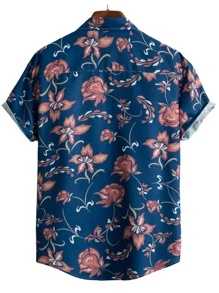 ROMWE MEN Hombres Camisa con estampado floral con botón - Multicolor - Ver 2