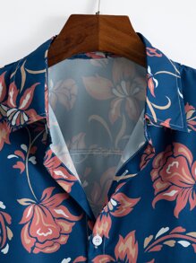 ROMWE MEN Hombres Camisa con estampado floral con botón - Multicolor - Ver 3