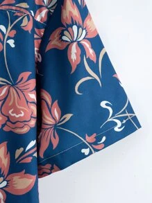 ROMWE MEN Hombres Camisa con estampado floral con botón - Multicolor - Ver 4