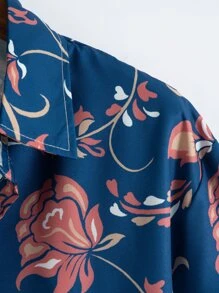 ROMWE MEN Hombres Camisa con estampado floral con botón - Multicolor - Ver 5