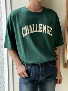 DAZY Men Letter Graphic Drop Shoulder Tee - Dark Green - View 5