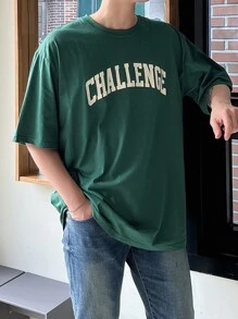 DAZY Men Letter Graphic Drop Shoulder Tee - Dark Green - View 3