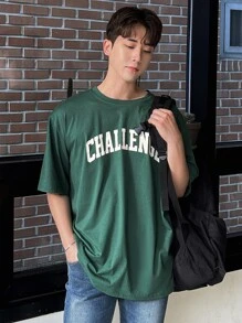 DAZY Men Letter Graphic Drop Shoulder Tee - Dark Green - View 6