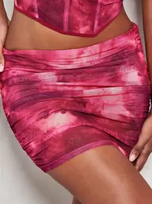 SHEIN BAE 紮染側收褶裙裤 - 玫紅色 - 查看 6