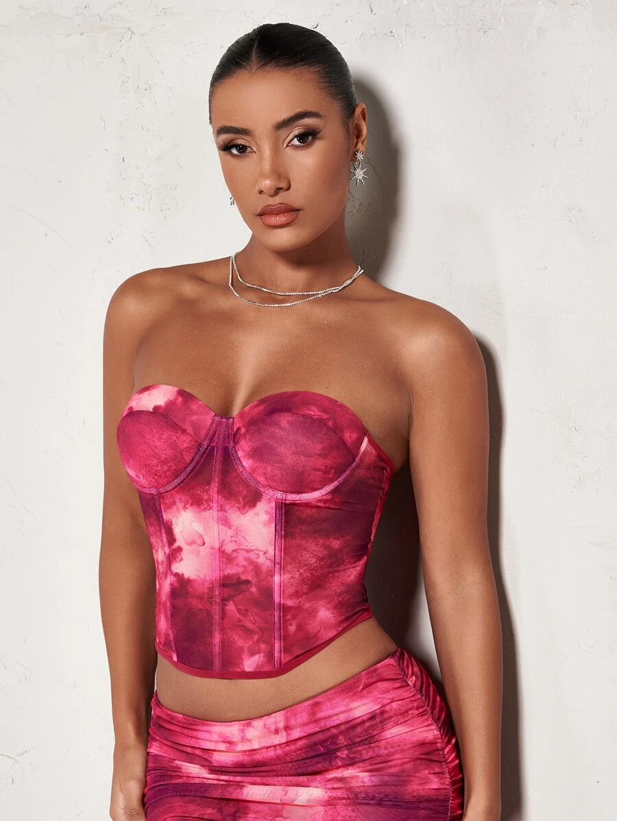 SHEIN BAE Tie Dye Bustier Tube Top - Multicolor - View 1
