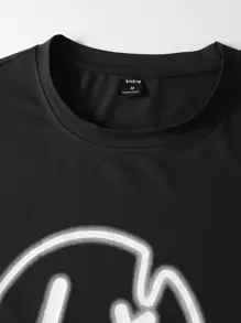 Manfinity Homme Men Cartoon Graphic Tee & Drawstring Waist Sweatpants - Black - View 4