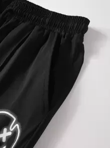 Manfinity Homme Men Cartoon Graphic Tee & Drawstring Waist Sweatpants - Black - View 8