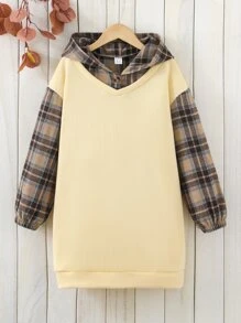 Tween Girl Plaid Print 2 In 1 Sweatshirt Dress - Multicolor - View 1
