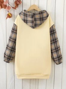 Tween Girl Plaid Print 2 In 1 Sweatshirt Dress - Multicolor - View 2