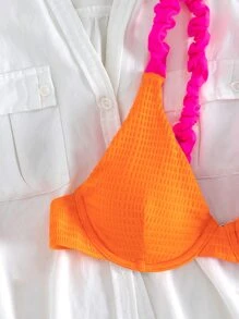 Áo Tops Bikini Nữ Lộ Lưng Xù Khối Màu - trái cam - Xem 4