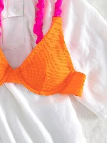Áo Tops Bikini Nữ Lộ Lưng Xù Khối Màu - trái cam - Xem 5