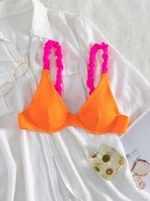 Áo Tops Bikini Nữ Lộ Lưng Xù Khối Màu - trái cam - Xem 7