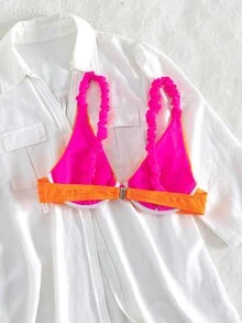 Áo Tops Bikini Nữ Lộ Lưng Xù Khối Màu - trái cam - Xem 8