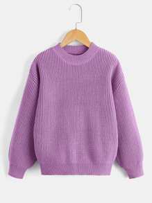 SHEIN Girls' Solid Color Drop Shoulder Sweater - Purple - View 1