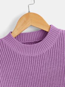 SHEIN Girls' Solid Color Drop Shoulder Sweater - Purple - View 3
