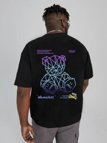 Manfinity Men Plus Bear & Slogan Graphic Tee - Black - View 1