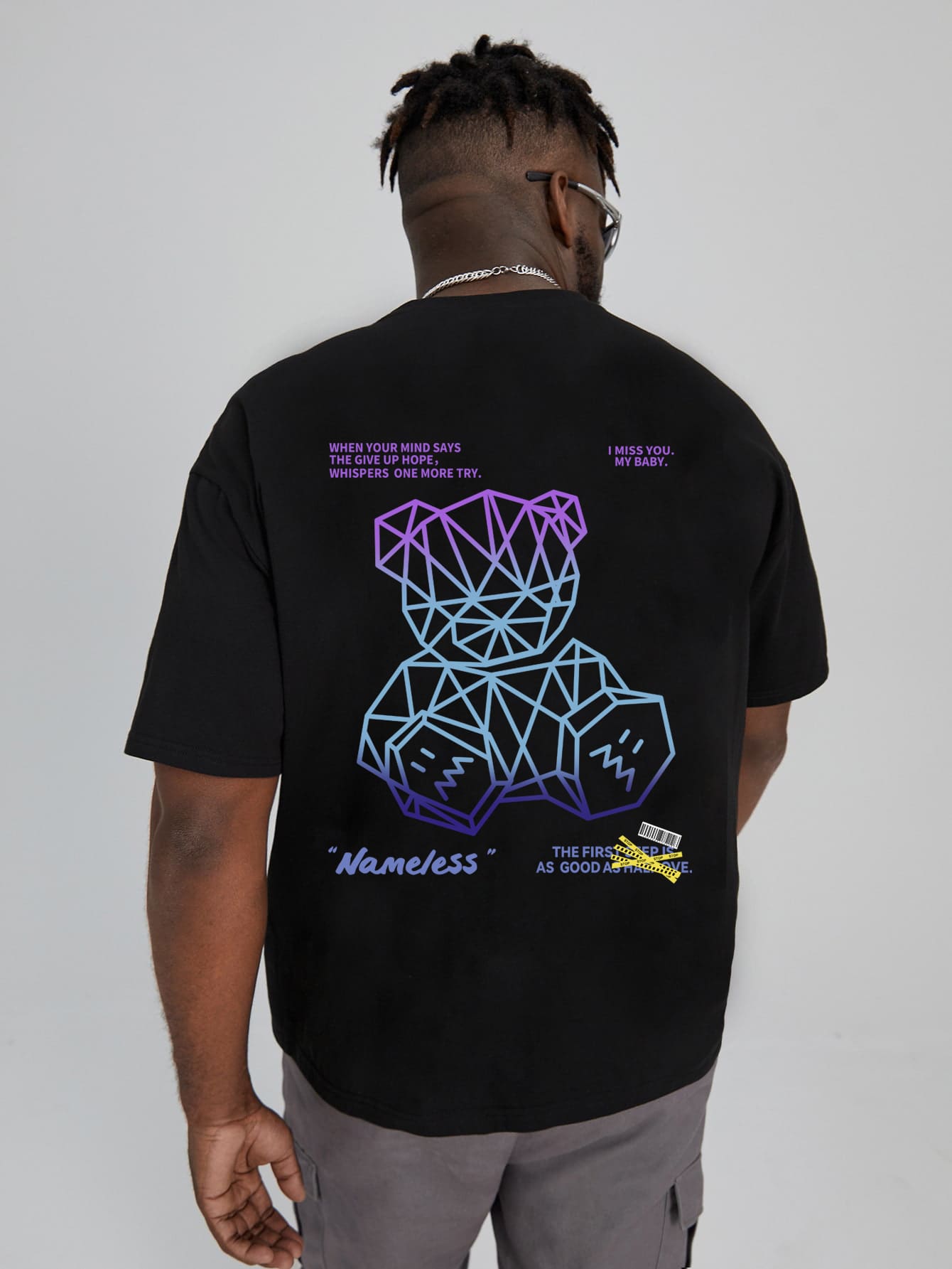 Manfinity Men Plus Bear & Slogan Graphic Tee - Black - View 1