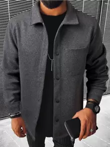Manfinity Homme Hombres Abrigo con parche de bolsillo - Gris - Ver 1