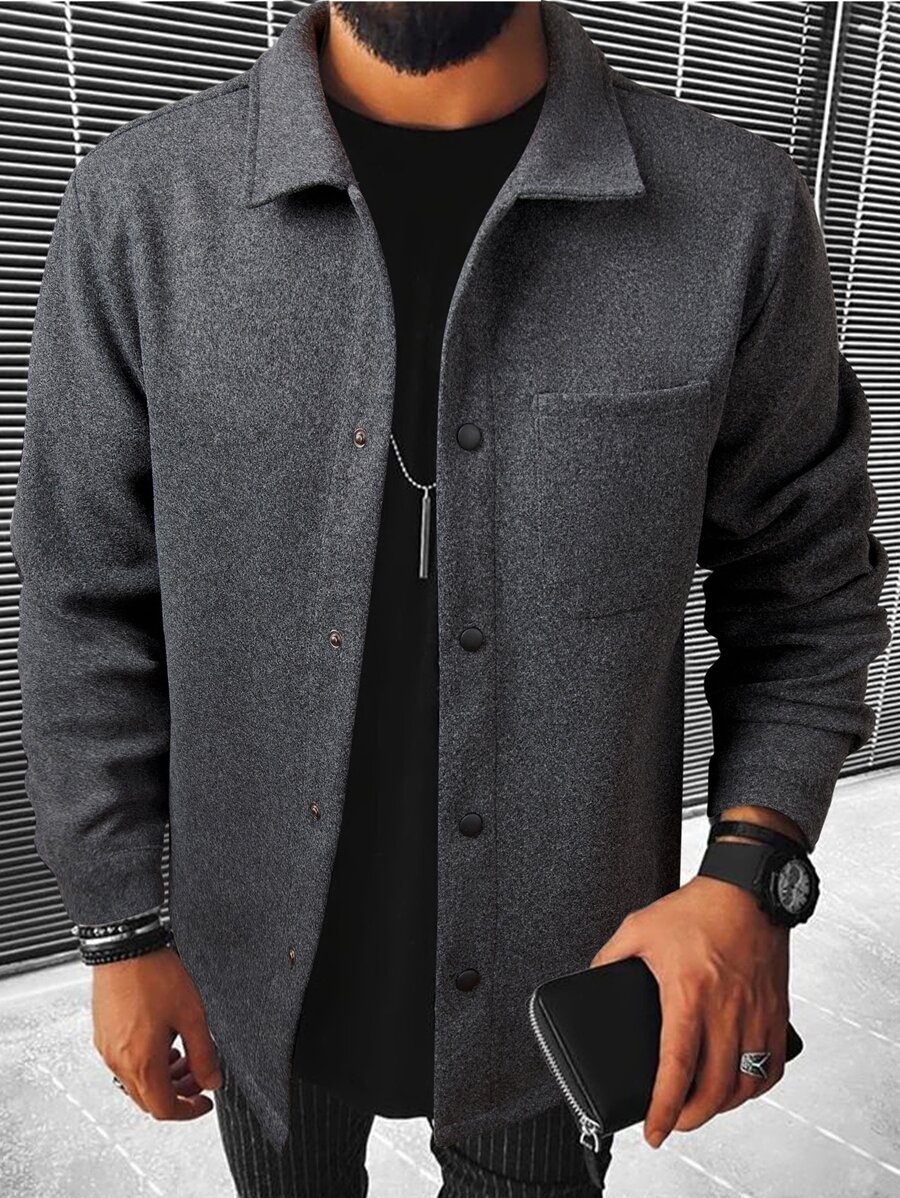 Manfinity Homme Hombres Abrigo con parche de bolsillo - Gris - Ver 1