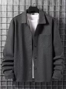 Manfinity Homme Hombres Abrigo con parche de bolsillo - Gris - Ver 3