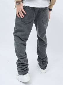 Manfinity EMRG Men Butterfly Embroidery Straight Leg Jeans - Dark Grey - View 5